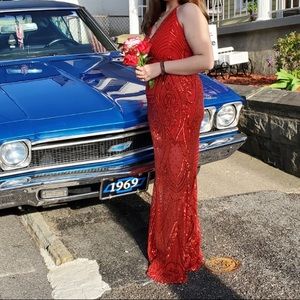 Red sequin prom dress
